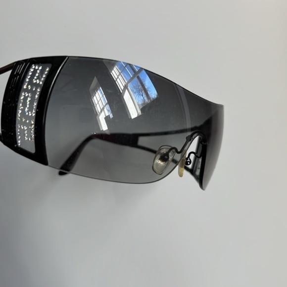 Versace 2058-B Black Rhinestone Cutout Shield Sunglasses - Picture 4 of 9